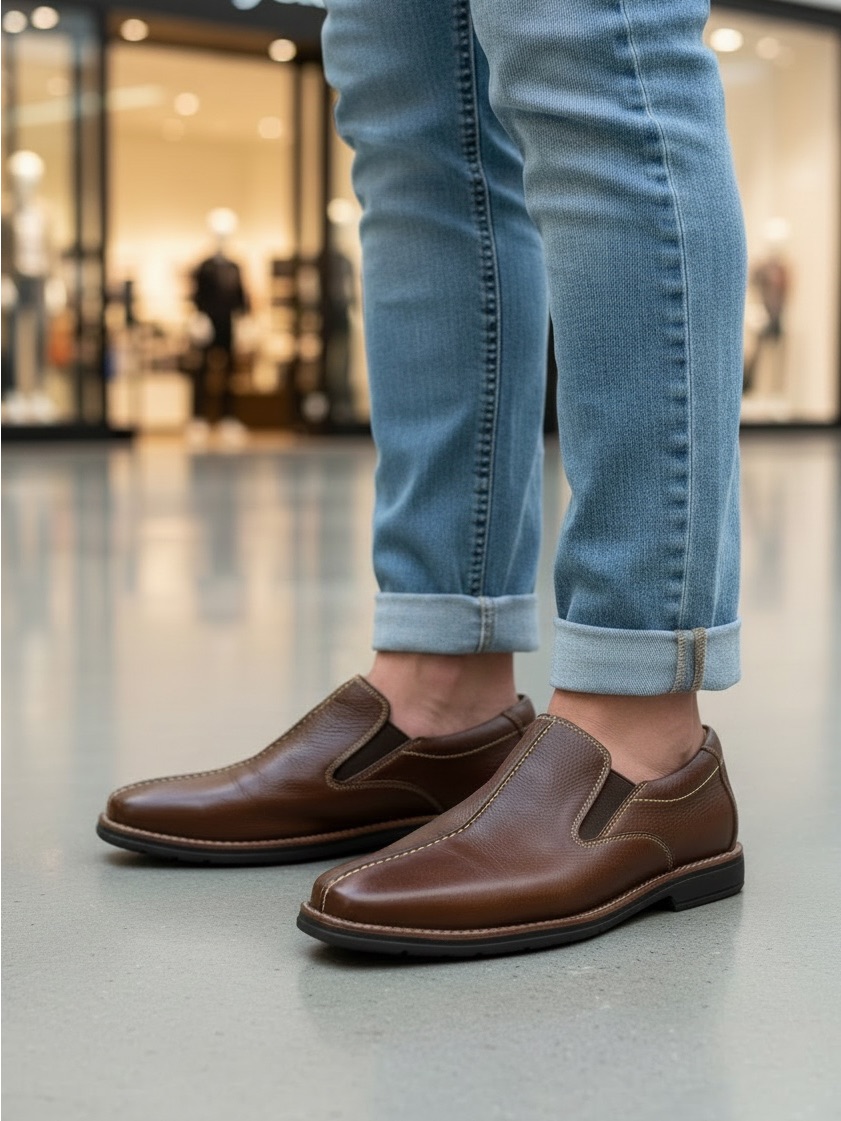 Sandro Brown Leather Slip-On Loafers - Made In Brazil High End Shoes